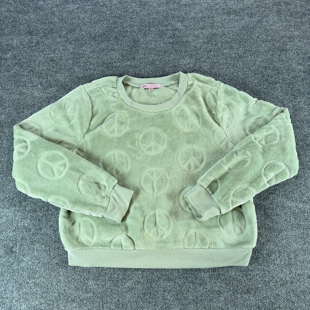 Love Fame Womens PacSun Peace Sign Embossed Fleece Sweatshirt Sage Large Cozy